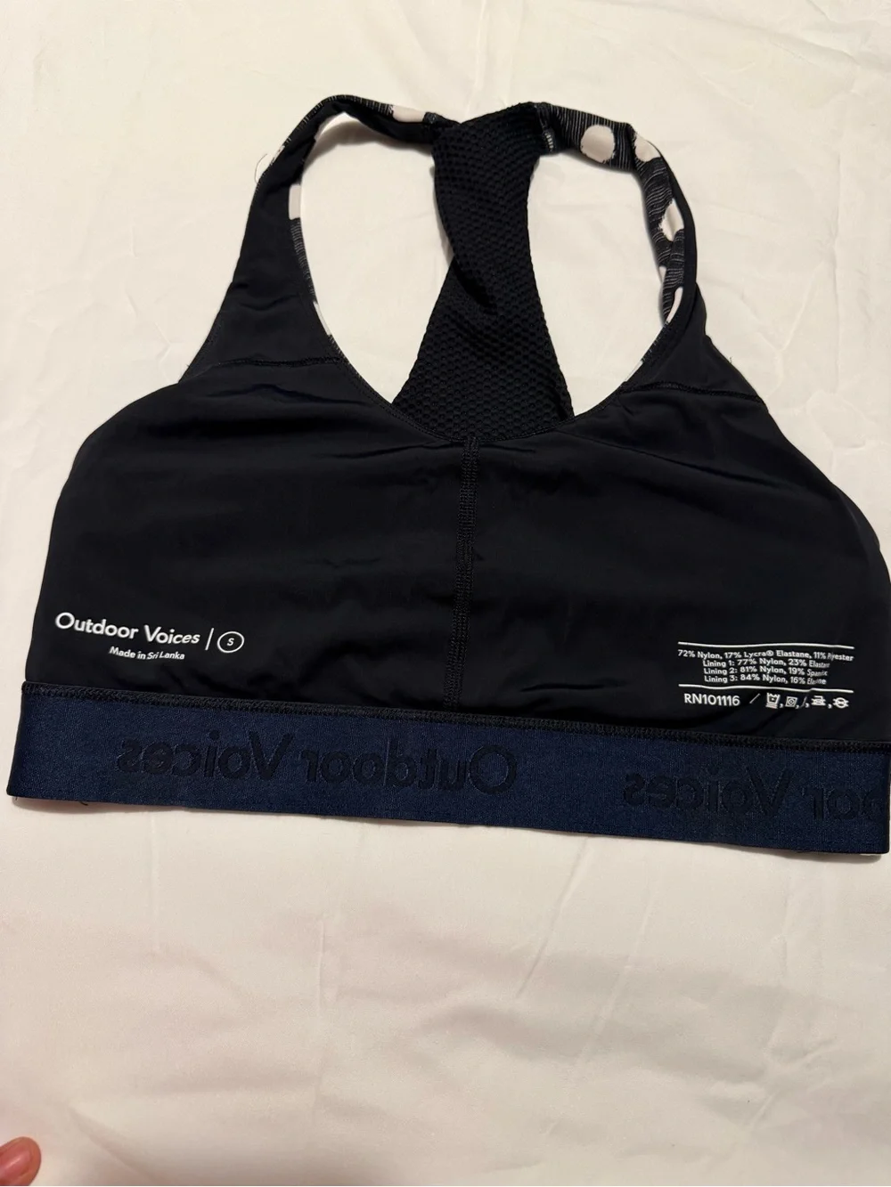 Women’s Racerback Sports Bra - Black & White Polka Dot